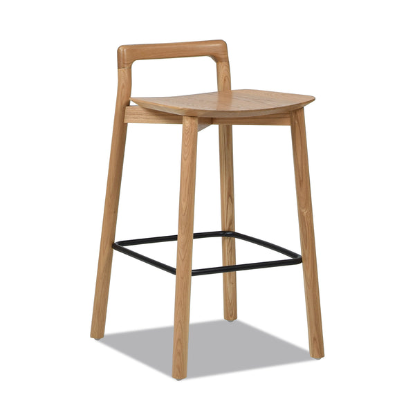 English Elm Jennifer Taylor Home - Sven Solid Blonde Ash Counter Stool 26.5" Height, Modern Minimalist Low Back, Black Iron Footrest B2719P238392