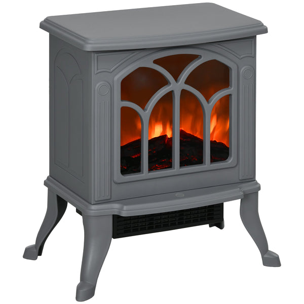 English Elm HOMCOM Freestanding Electric Fireplace Stove with Realistic Flame, 750/1500W Heat, Safety Features Gray W2225P229239