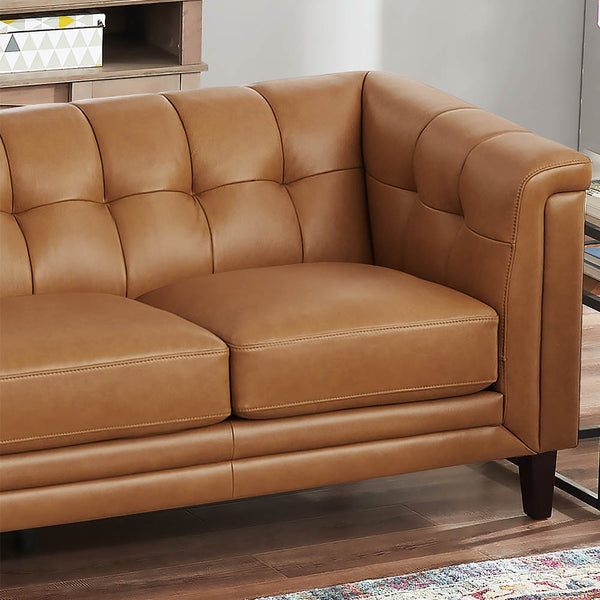 English Elm Arvo Leather Loveseat with Top-Grain Seating, Pocket Coil Cushions, Feather-Memory Comfort, Durable Frame Cognac B2705P326721