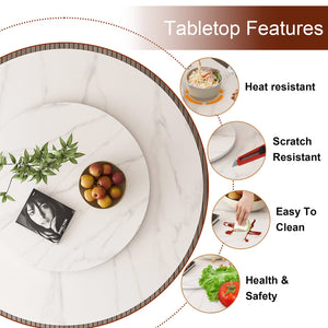 English Elm 53" Round Dining Table With 360° Lazy Susan - Stain & Heat Resistant Sintered Stone For Modern Spaces W2699S00032