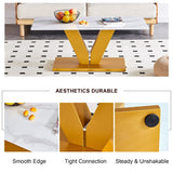 English Elm Modern Minimalist Coffee Table. Tempered Glass With Stickers Tabletop,Golden Mdf Pillars. Suitable For Living Room and Dining Room