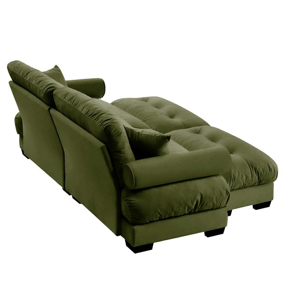 English Elm Over Size Modern Two-Seater Sofa With Ottoman, Olive Green Velvet, Stylish Comfort & Flexibility W714S01106-GIGA