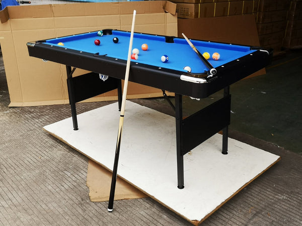 English Elm Pool Billiard Table Foldable Steel Frame Velvet Cloth Surface Home Game Room Black+Blue W1936P334778