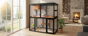 English Elm Wooden Walk-in Catio Enclosure for Multiple Cats with 4 Tier Levels and Waterproof Roof W3166P442040