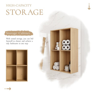 English Elm 24 Inch Wall Mounted Oak Shelving Unit Two Open Compartments for Bathroom or Study W1972P457946