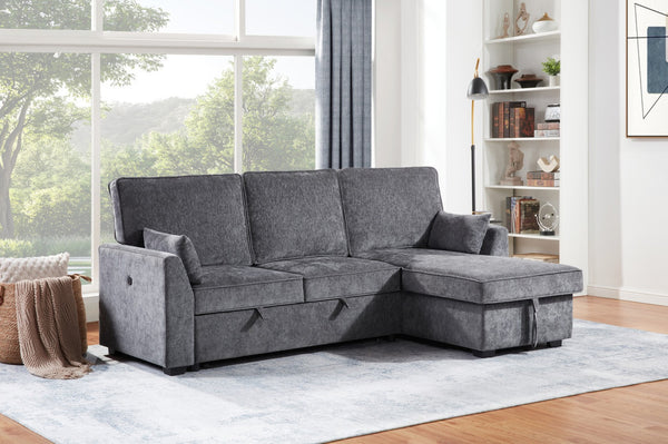 English Elm Emilia Sleeper Sectional Sofa with Storage Chaise and Built-in Usb Charging Ports B2749S00160
