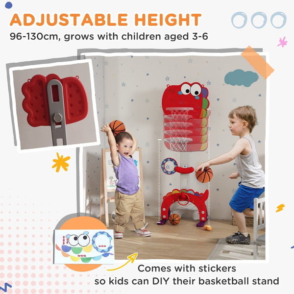 English Elm Qaba Dinosaur Toddler Sports Center 5 in 1 Adjustable Basketball Goal Indoor Play W2225P217347
