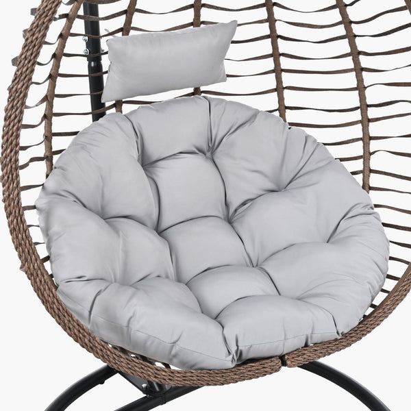 English Elm U_style Wicker Hanging Egg Chair with Stand Foldable Indoor Outdoor Swing Seat Brown+Gray N711P389502G