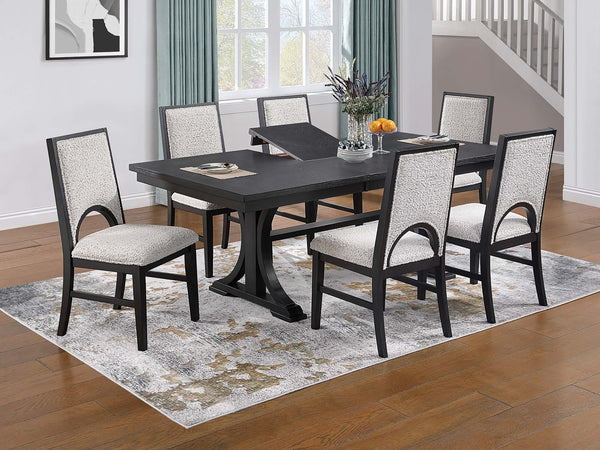 English Elm Traditional 7-Piece Dining Set: Trestle Table With Butterfly Leaf & 6 Upholstered Chairs In White Finish B011S01802-GIGA