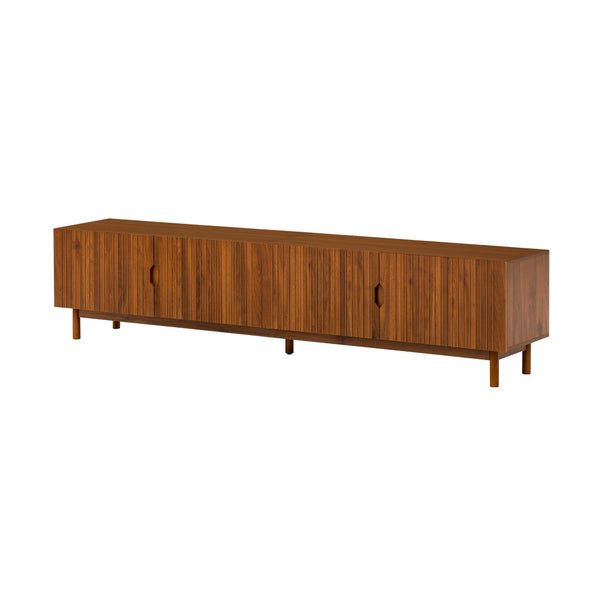 English Elm 87- Inch Rattan Media Console with Rubberwood Legs Four Cabinets Living Room N710P407809P
