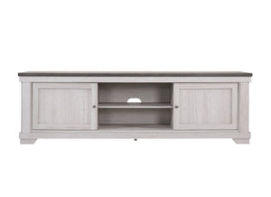 English Elm 1pc Contemporary Entertainment Console TV Stand 71" Weathered Wood with Sliding Doors & Cable Management B2741P295497