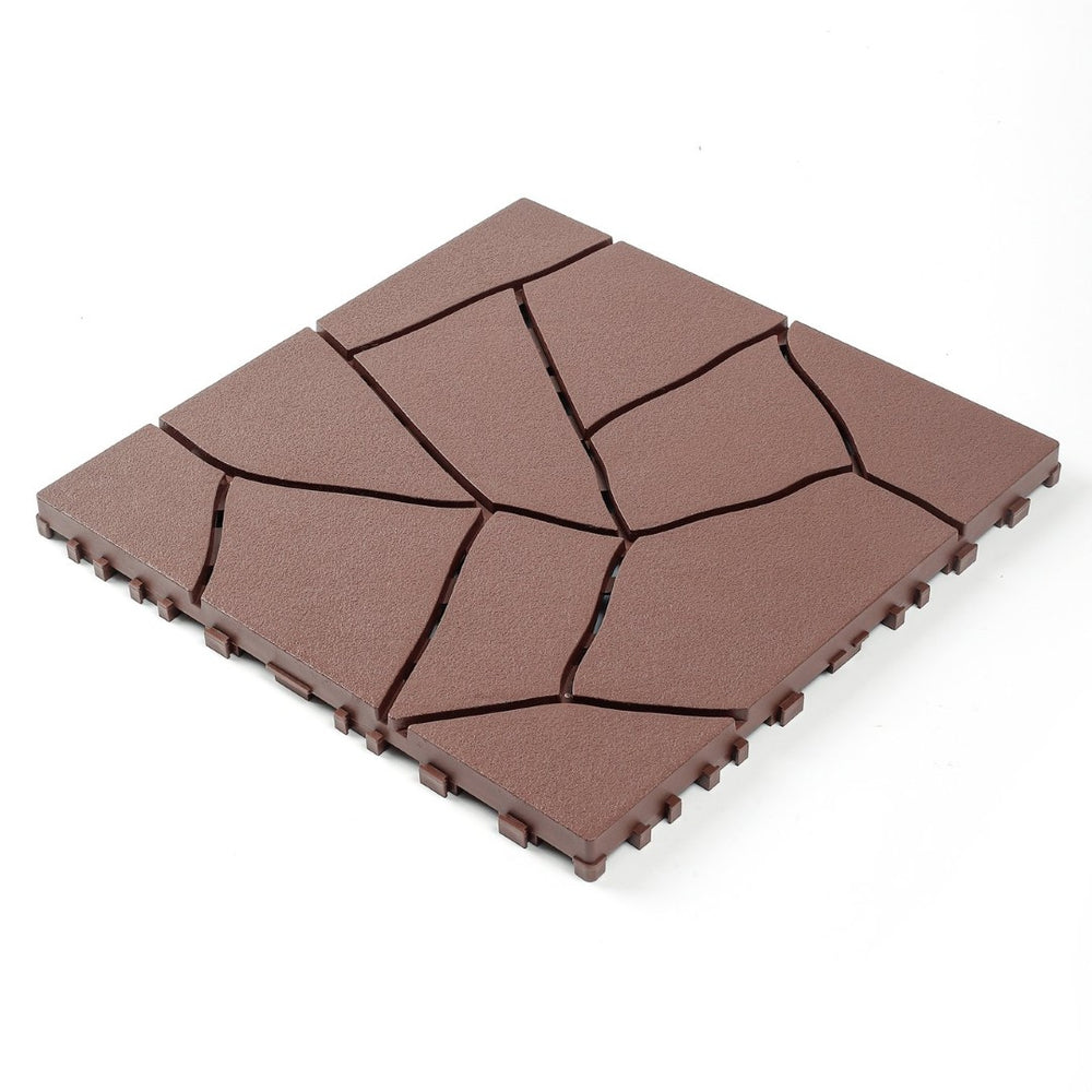 English Elm Stone Textured Interlocking Patio Deck Tiles Polypropylene Outdoor Floor Set of 44 W3022P251850