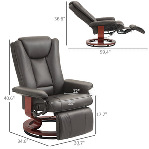 English Elm HOMCOM Manual Swivel Recliner Chair with Footrest and 360° Base, PU Leather, Padded Comfort Brown W2225P229106