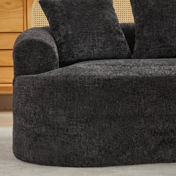 English Elm Curved Chenille Loveseat with Memory Foam Deep Seat and Three Pillows for Compact Living Black W2915P370962