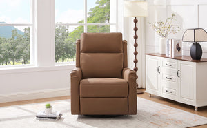 English Elm Modern Swivel Rocker Recliner Pu Leather Chair with Massage Heat and Storage Pocket Brown N763P399629D