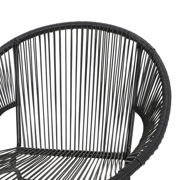 English Elm Nusa Outdoor Woven Rattan Basket Chair with Iron Legs for Modern Patio Spaces 66626.00BLK