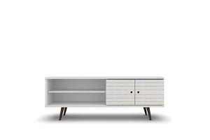 English Elm Liberty 63" Modern White Tv Stand With Mid-Century Legs, Storage Shelves & Easy Assembly Option B365P398389