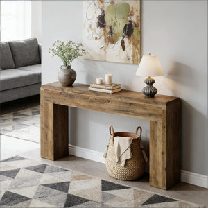 English Elm Coffee Console Table Industrial Metal Frame Vintage Wood Grain 2 Tier Entryway Sofa T3971P447325