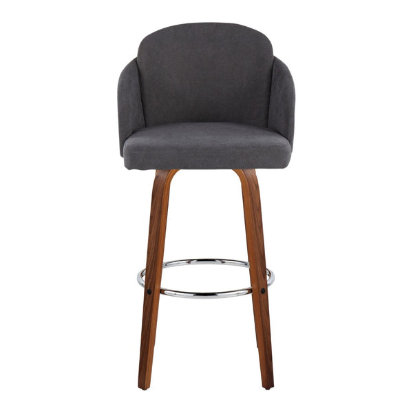 English Elm Fixed-height Mid-century Barstools with Walnut Legs and Grey Upholstered Seats Set B202S01900