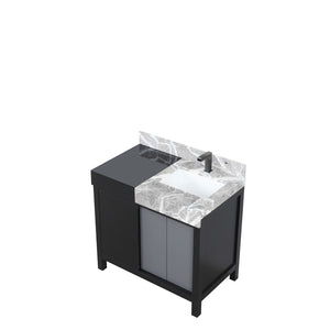 English Elm Black 36-Inch Bath Vanity With Castle Grey Marble Top & Gun Metal Faucet, Soft-Close Storage Solution B2731P261082