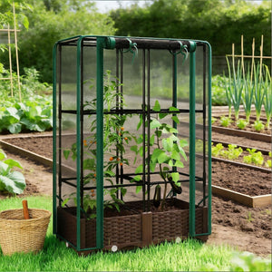 English Elm Crop Cage Raised Garden Bed with Trellis Mesh Enclosure and Built-in Water Reservoir T3971P454894