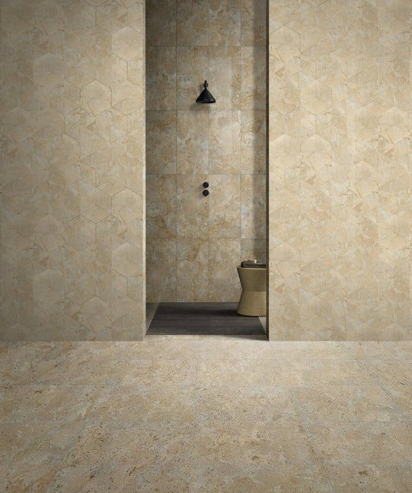 English Elm 12*24 Natural Marble Tile Leathered Finish Gold Beige Veining for Floors and Walls W1696P262328