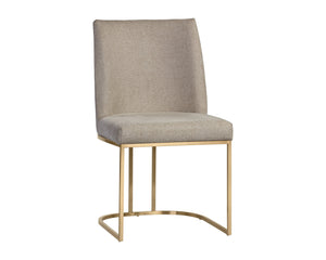 Sunpan Rayla Dining Chair Set - Elegant Cantilever Design with Antique Brass Frame for Modern Homes Belfast Oyster Shell