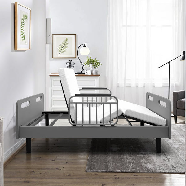 English Elm Electric Lift Bed with OKIN Motor, Memory Foam Mattress, Quiet 50,000-Cycle Frame, Fall-Safe Rails Gray,White W2699S00062