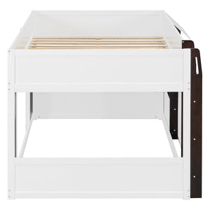 English Elm Twin House Loft Bed with Pull Out Rolling Desk Stair Drawers and Cabinet Storage Espresso+White N820S00074P