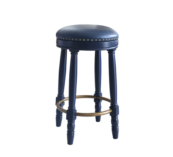 English Elm AGODY 26" Counter Height Swivel Bar Stools Set of 2 with Upholstered Seats and Sturdy Rubberwood Frame Dark Blue W2170P208094