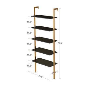 English Elm Industrial Ladder 5-Tier Wall-Mount Bookshelf with Metal Frame, MDF Shelves, Space-Saving Vertical Storage, Black/Golden Finish W578P357543
