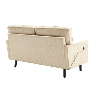 English Elm Loveseat Mid Century Modern Two-Seater Sofa with USB Type-C Charging, Removable Zipper Covers, Durable Wood Legs Camel W395P238822