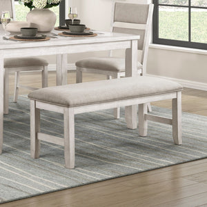 English Elm Modern Farmhouse Wood Bench Distressed Antique White with Gray Upholstered Seat B011P416554