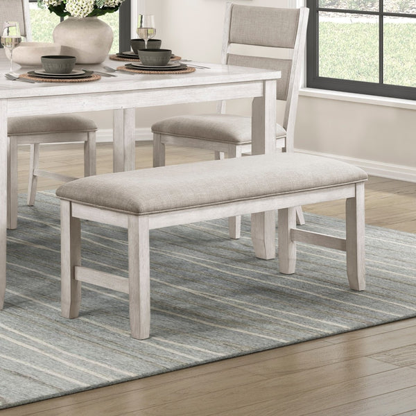 English Elm Modern Farmhouse Wood Bench Distressed Antique White with Gray Upholstered Seat B011P416554