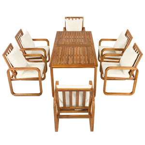 English Elm Outdoor Acacia Wood Dining Set Seats Six with Cushioned Armrest Chairs for Patio Beige,Natural Wood N719Z000200A