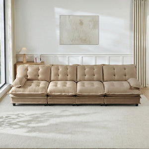 English Elm 138" Modular Cloud Sectional Sofa Deep Seat Chenille Upholstery for Living Room Light Coffee W714S01711