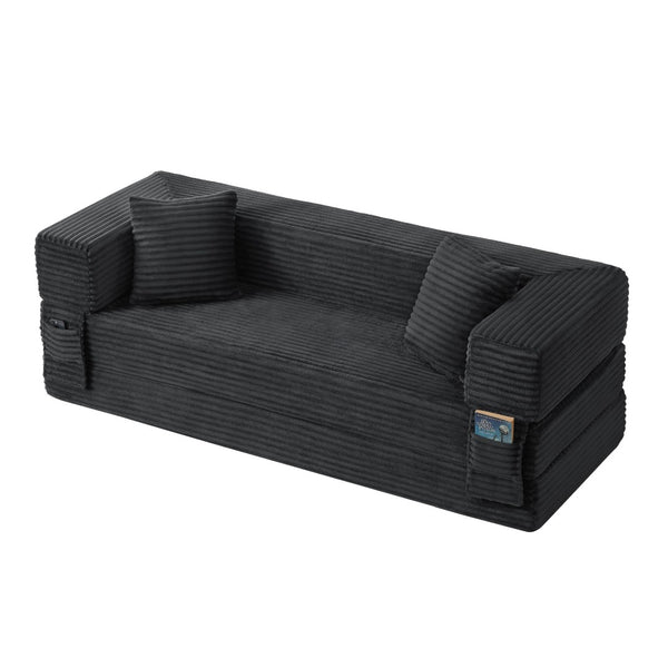 English Elm Modern Cord Fabric Convertible Sofa Sleeper Low Profile Square Frame for Apartments Dark Gray W3396P439849