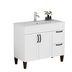 English Elm 39.4-inch White Bathroom Vanity with Sink Soft Close Doors Deep Drawers Black Hardware W3151S00076