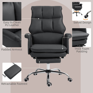 English Elm Homcom Ergonomic Executive Office Chair With Footrest, Reclining Pu Leather Design For Ultimate Comfort W2225P250008