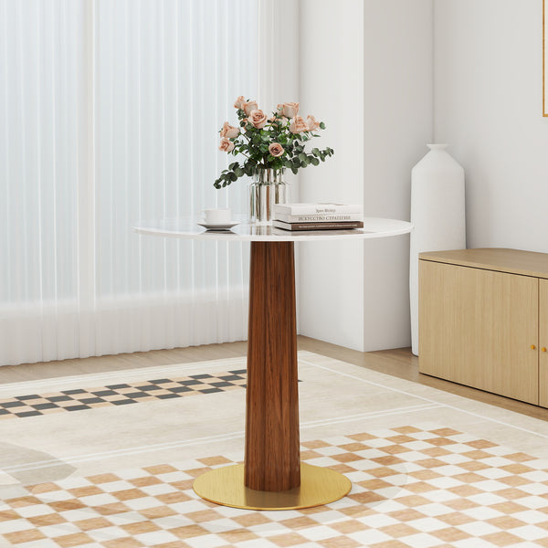 English Elm Modern Round Dining Table, 33.5" Sleek Sintered Stone Top With Wooden Legs & Gold Base For 2-Person Use W1535S00598