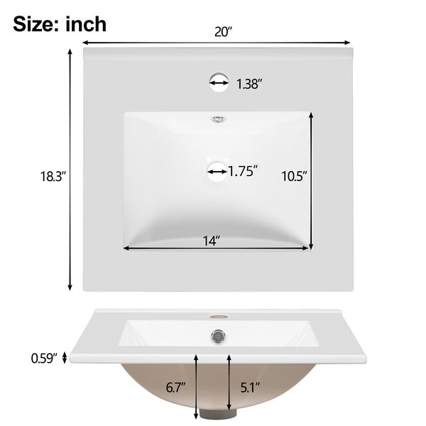 English Elm 20-Inch Compact Bathroom Vanity with Ceramic Sink, Soft-Close Storage, Divider Drawer & Easy Plumbing Access Black N729P334847B