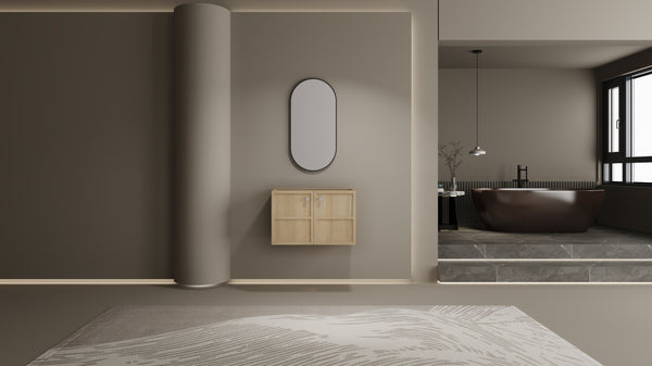 English Elm 30" Modern Wall-Mounted Bathroom Vanity Cabinet, Oak Plywood Finish, 2 Soft-Close Doors, Hardware Included W1972P265284