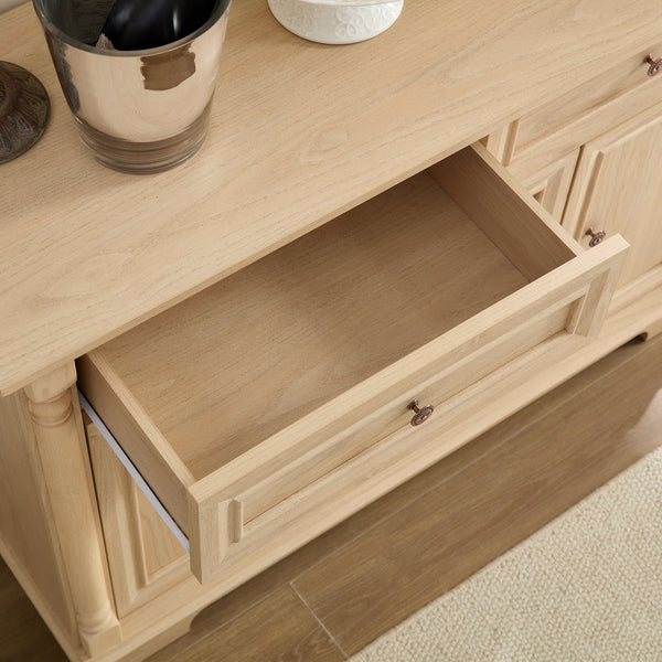 English Elm Farmhouse Large Wooden Storage Cabinet - Roman Column Style, Versatile Coffee Bar & Wine Cooler W2393P300542