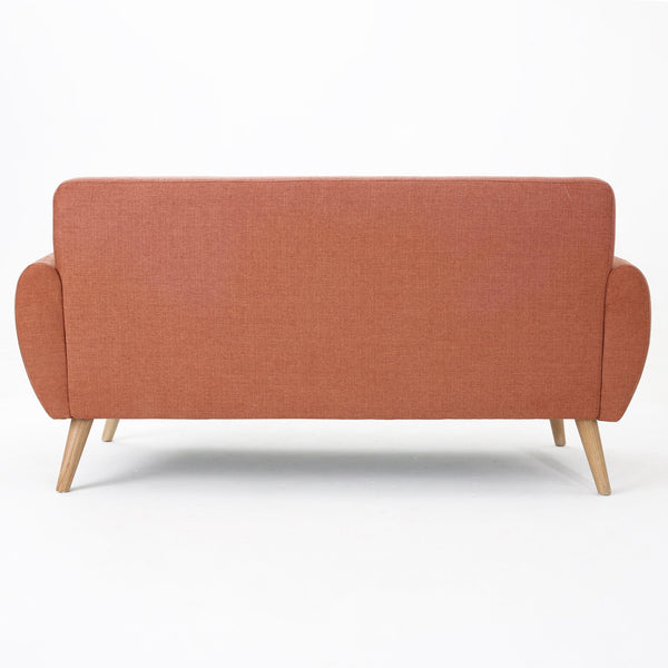 English Elm Christopher Knight Home® - SOFA Mid-Century Loveseat with Button-Tufted Waffle Stitch Back, Upholstered Comfort & Wood Legs Burnt Orange 60863.00BORG