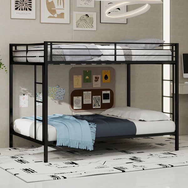 English Elm Multi Square Tube Iron Bunk Bed Full over Full, Black Sturdy Metal Frame, Dual Ladders, Space‑Saving Dorm Solution W1935P360909