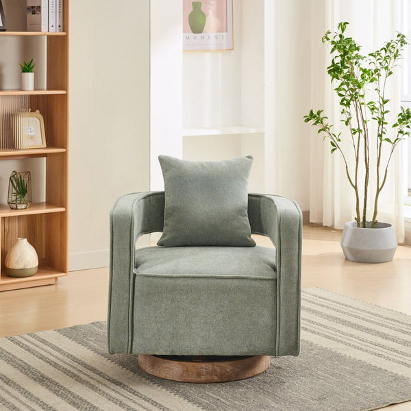 English Elm 28.9"w Swivel Barrel Accent Chair Faux Leather Open Back with Rubberwood Base Pale Green W3188P417882