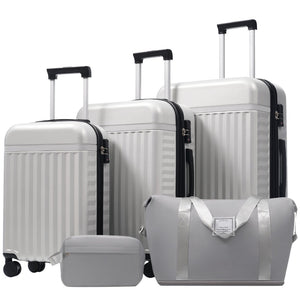 English Elm Luggage Set 5 Piece Abs Hardside Expandable Spinner Wheels Tsa Lock Travel Bags Grey+White N732P326115D