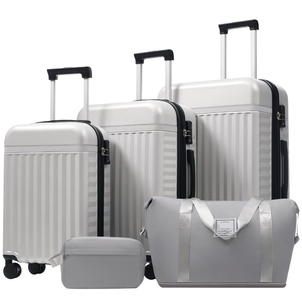 English Elm Luggage Set 5 Piece Abs Hardside Expandable Spinner Wheels Tsa Lock Travel Bags Grey+White N732P326115D