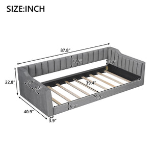 English Elm Twin XL Upholstery Daybed with Vertical Channel Tufting, Velvet Fabric, Slat Support & Side Storage Pocket for Guests Gray DL002210AAE