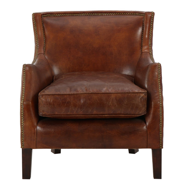 English Elm Genuine Top-grain Leather Accent Chair Studded Trim Solid Wood Frame Living Room N767P419112W